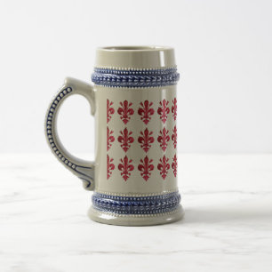 ANTIEK ROOD FLEUR DE LIS IN WIT bloemmotief Bierpul