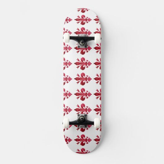 ANTIEK ROOD FLEUR DE LIS IN WIT bloemmotief Skateboard (Voorkant)