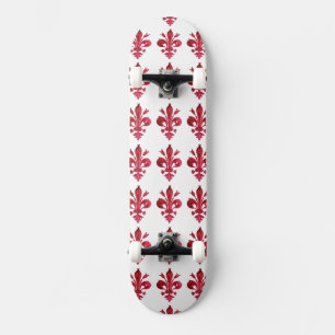 ANTIEK ROOD FLEUR DE LIS IN WIT bloemmotief Skateboard