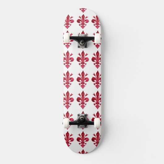 ANTIEK ROOD FLEUR DE LIS IN WIT bloemmotief Skateboard (Voorkant)
