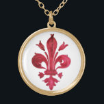 ANTIEK ROOD FLEUR DE LIS IN WITTE Heraldische Bloe Goud Vergulden Ketting<br><div class="desc">Antiek Florentijnse rode likeur heraldische vintage</div>