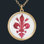 ANTIEK ROOD FLEUR DE LIS IN WITTE Heraldische Bloe Goud Vergulden Ketting<br><div class="desc">Antiek Florentijnse rode likeur heraldische vintage</div>