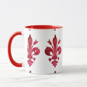 ANTIEK ROOD FLEUR DE LIS IN WITTE Heraldische Bloe Mok