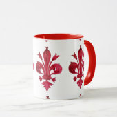 ANTIEK ROOD FLEUR DE LIS IN WITTE Heraldische Bloe Mok (Voorkant rechts)
