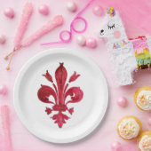 ANTIEK ROOD FLEUR DE LIS IN WITTE Heraldische Bloe Papieren Bordje (Feest)