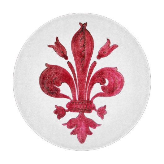 ANTIEK ROOD FLEUR DE LIS IN WITTE Heraldische Bloe Snijplank (Voorkant)