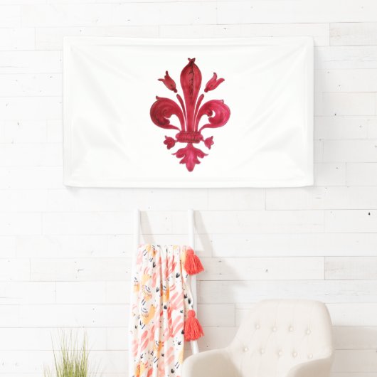 ANTIEK ROOD FLEUR DE LIS IN WITTE Heraldische Bloe Spandoek (Insitu)