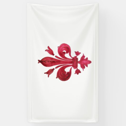 ANTIEK ROOD FLEUR DE LIS IN WITTE Heraldische Bloe Spandoek (Verticaal)