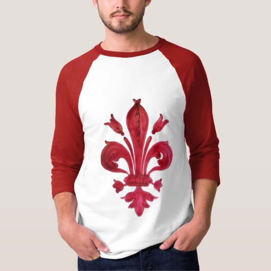 ANTIEK ROOD FLEUR DE LIS IN WITTE Heraldische Bloe T-shirt (Voorkant)