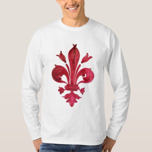 ANTIEK ROOD FLEUR DE LIS IN WITTE Heraldische Bloe T-shirt (Voorkant)