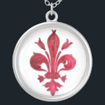 ANTIEK ROOD FLEUR DE LIS IN WITTE Heraldische Bloe Zilver Vergulden Ketting<br><div class="desc">Antiek Florentijnse rode likeur heraldische vintage</div>