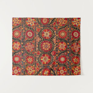 ANTIEK ROOD SINAASAPPEL WIT BLOEMIG OEZBEEKS BORDU WANDKLEED