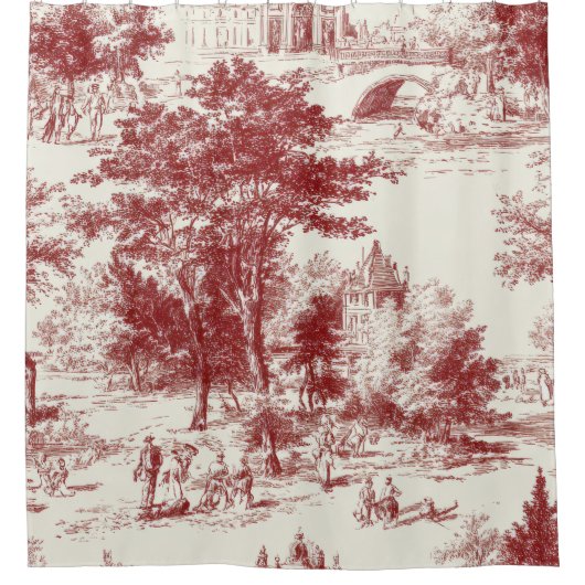 Antiek rood toile landschap douchegordijn (Voorkant)