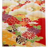 Antiek rood wit japans kimono bloembloem douchegordijn (Voorkant)