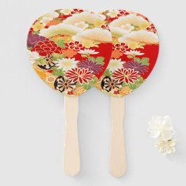 Antiek rood wit japans kimono bloembloem handwaaier