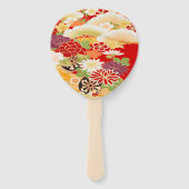 Antiek rood wit japans kimono bloembloem handwaaier (Voorkant)