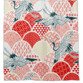 Antiek rood wit japans kimono kraanvogel douchegordijn (Voorkant)