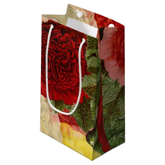 Antiek  Rood Wit Roze Geel Rozen Klein Cadeauzakje (Voorkant Gekanteld)