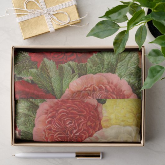 Antiek  Rood Wit Roze Geel Rozen Tissuepapier (Geschenk)
