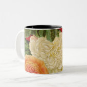 Antiek  Rood Wit Roze Geel Rozen Tweekleurige Koffiemok (Voorkant links)