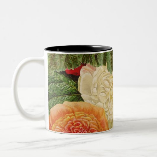 Antiek Rood Wit Roze Geel Rozen Tweekleurige Koffiemok (Links)