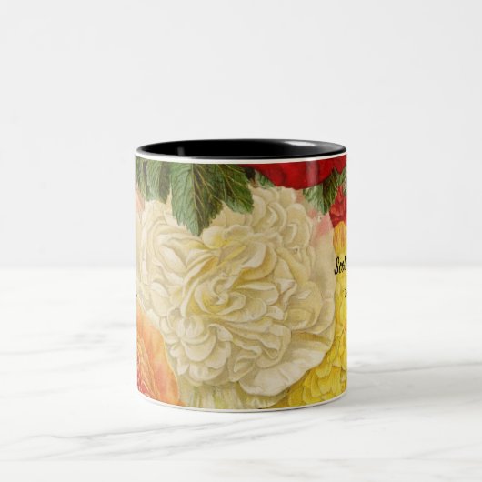 Antiek  Rood Wit Roze Geel Rozen Tweekleurige Koffiemok (Center)