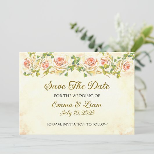 Antiek Roos 5 x 7 Flat Save The Date (Staand voorkant)