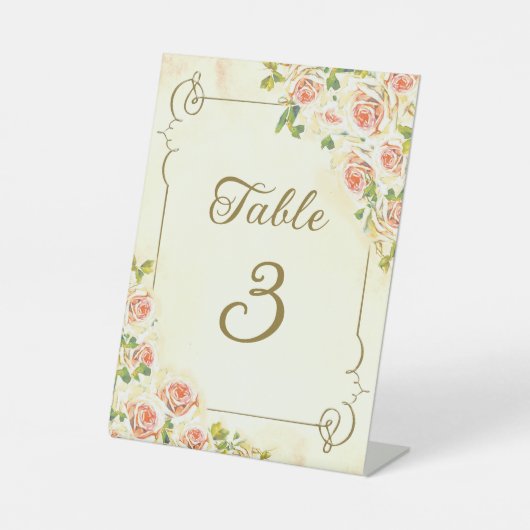 Antiek Roos 6x8 Tafelnummer Pedestal Sign Reclamebord Met Voetstuk (Voorkant)