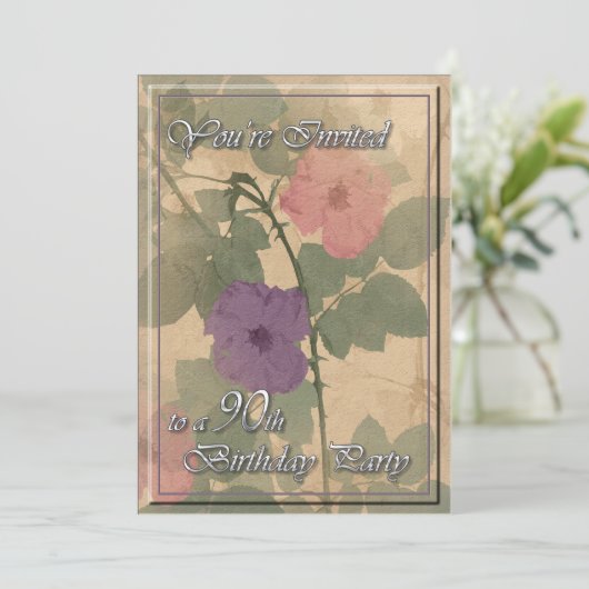 Antiek Roos 90 Birthday Kaart (Staand voorkant)