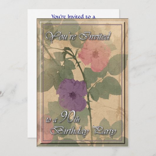 Antiek Roos 90 Birthday Kaart (Voorkant / Achterkant)