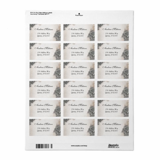 Antiek  Roos Adresetiketten Etiket (Full Sheet)