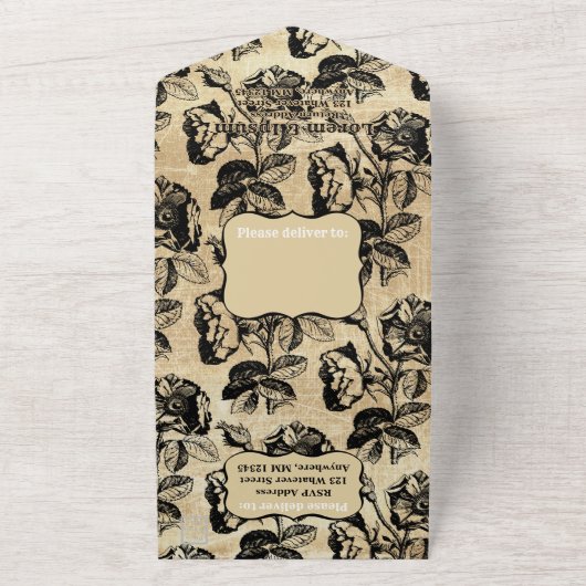  Antiek Roos All In One Uitnodiging (Buitenkant)