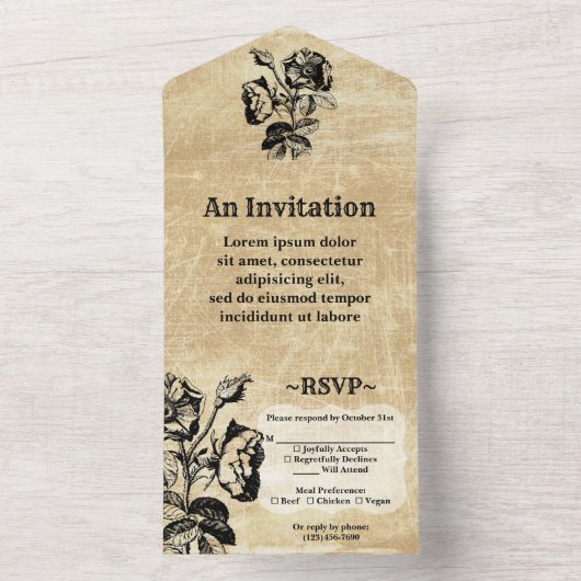  Antiek Roos All In One Uitnodiging (Binnen)