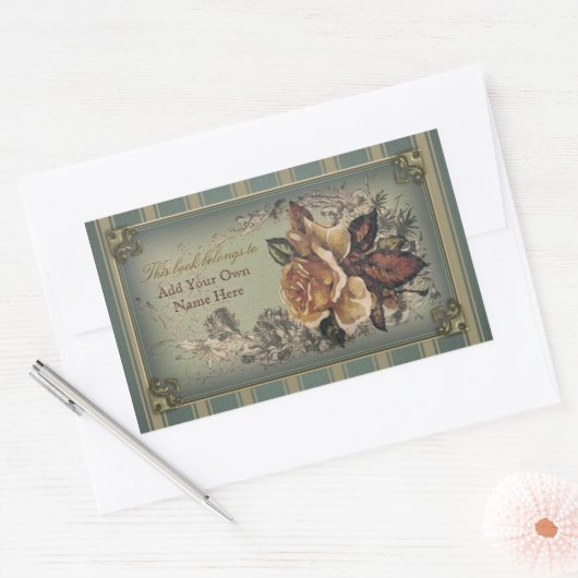 Antiek Roos (blauw) Bookplate Rechthoekige Sticker (Envelop)