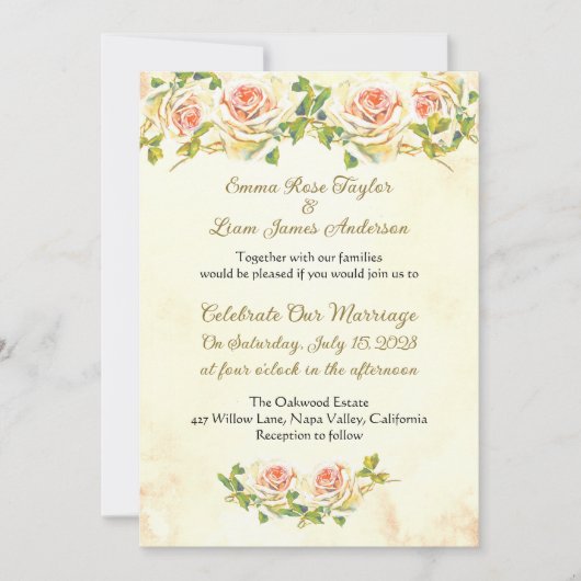 Antiek Roos bruiloft 5 x 7 Uitnodiging I (Voorkant)