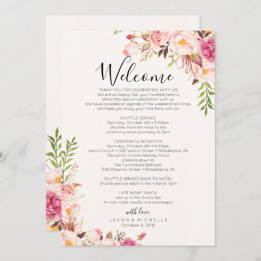 Antiek Roos bruiloft route - gastagenda Programmakaart (Voorkant / Achterkant)