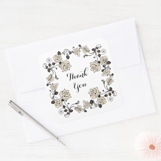 Antiek Roos Dank u Sticker (Envelop)