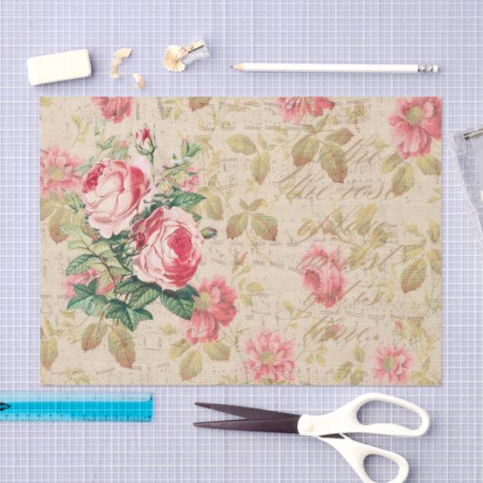 Antiek Roos Decoupage & Tissue Papier Roze & Cream (Craft)