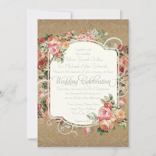 Antiek Roos Floral Bouquet Kaart (Voorkant)