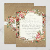 Antiek Roos Floral Bouquet Kaart (Voorkant / Achterkant)