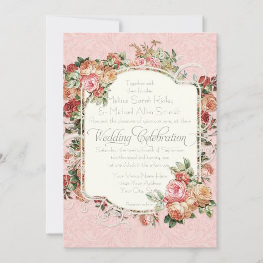 Antiek Roos Floral Bouquet Kaart (Voorkant)