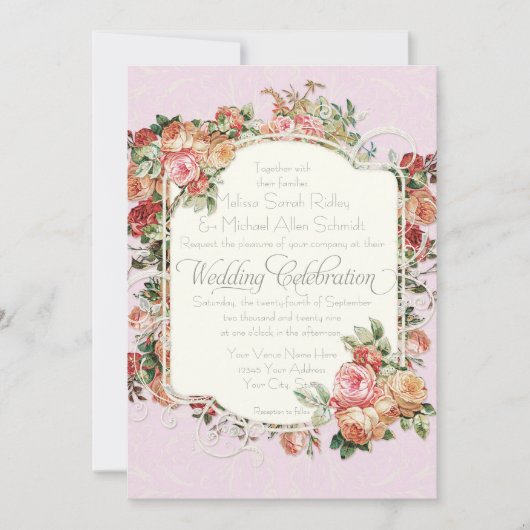 Antiek Roos Floral Bouquet Kaart (Voorkant)