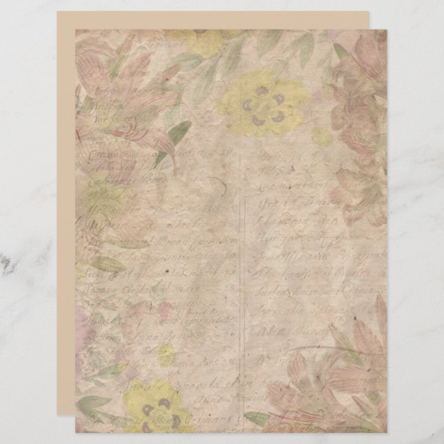  Antiek Roos Gold Floral Scrapbook Paper (Voorkant / Achterkant)