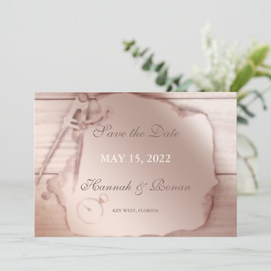 Antiek Roos Gold Nautical Save the Date Kaart (Staand voorkant)