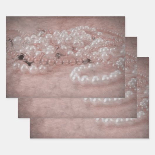 Antiek Roos Gold White Pearls Waterverf Inpakpapier Vel (Set)