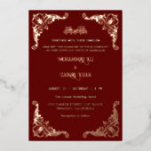 Antiek Roos Goud Lijst Islamitische bruiloft Folie Uitnodiging (Voorkant)