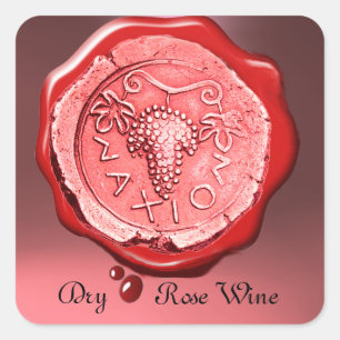 ANTIEK ROOS GRAPE WINE RED WAX SEAL, Roze Vierkante Sticker