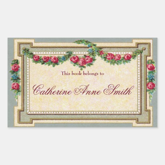 Antiek Roos-ingelijste boekenplaat Rechthoekige Sticker (Voorkant)