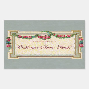 Antiek Roos-ingelijste boekenplaat Rechthoekige Sticker