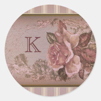 Antiek Roos (roze) Custom Monogram Ronde Sticker